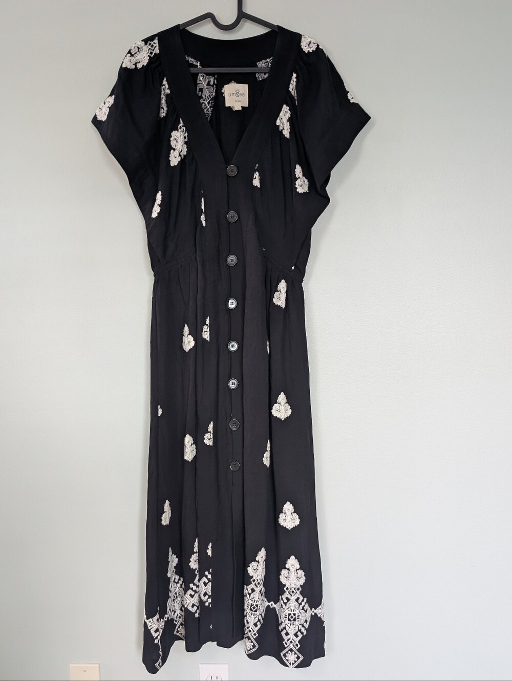 Umgee Black Maxi Dress with White Embroidered Accents
